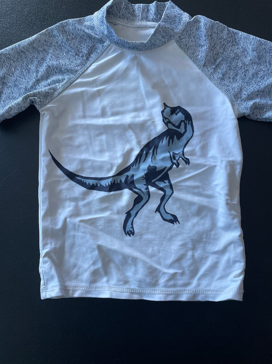 Rash Guard, Boys Sz 5, White, T-Rex