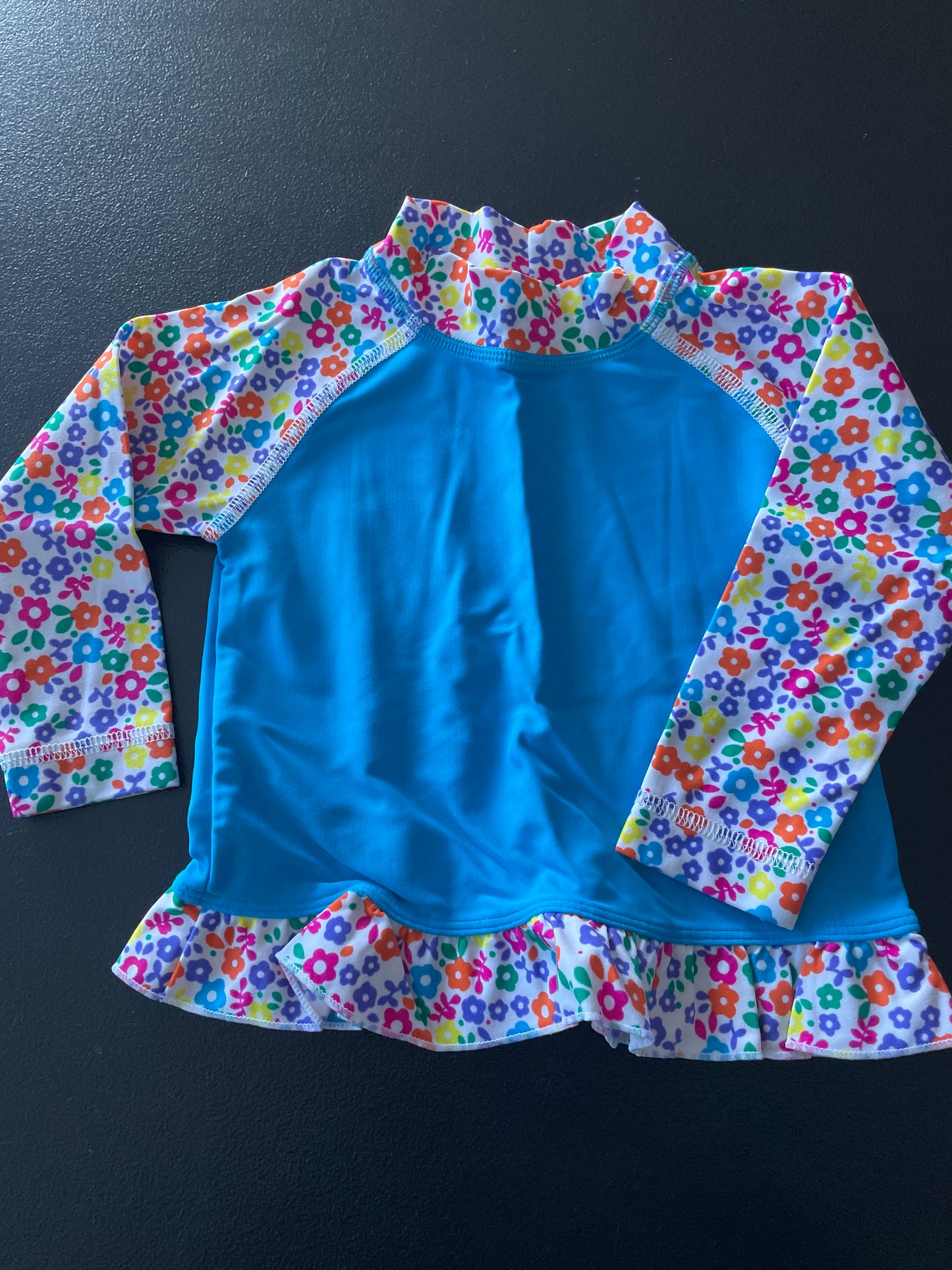 L.L.Bean Rash Guard, Girls Sz 6-12mo, Blue, Floral