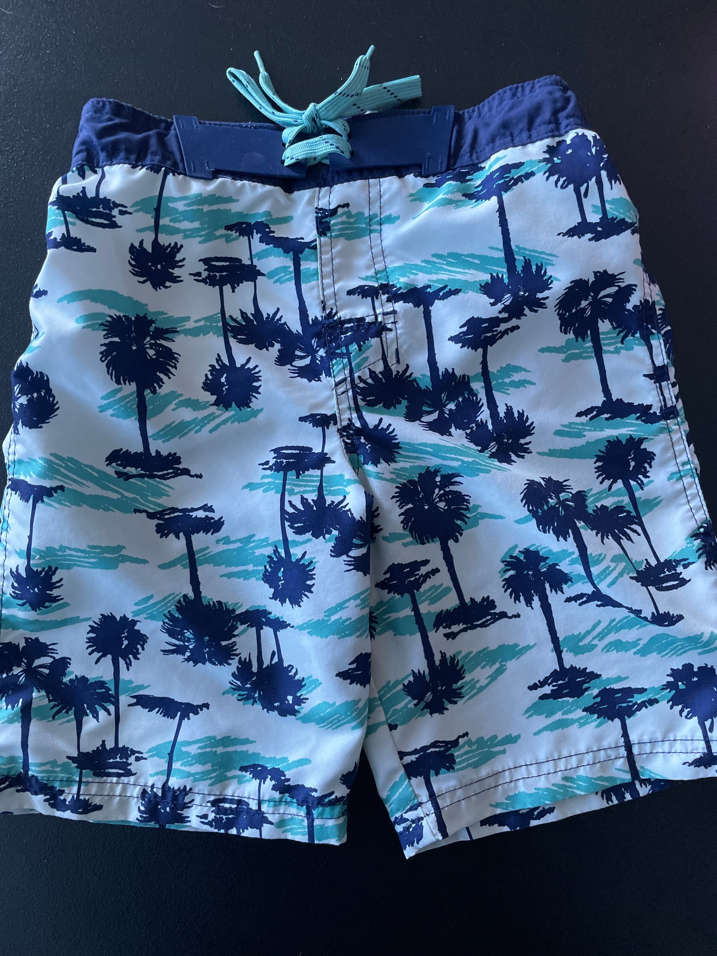 Cat & Jack Swim Trunks, Boys Sz M, White, Palm Trees