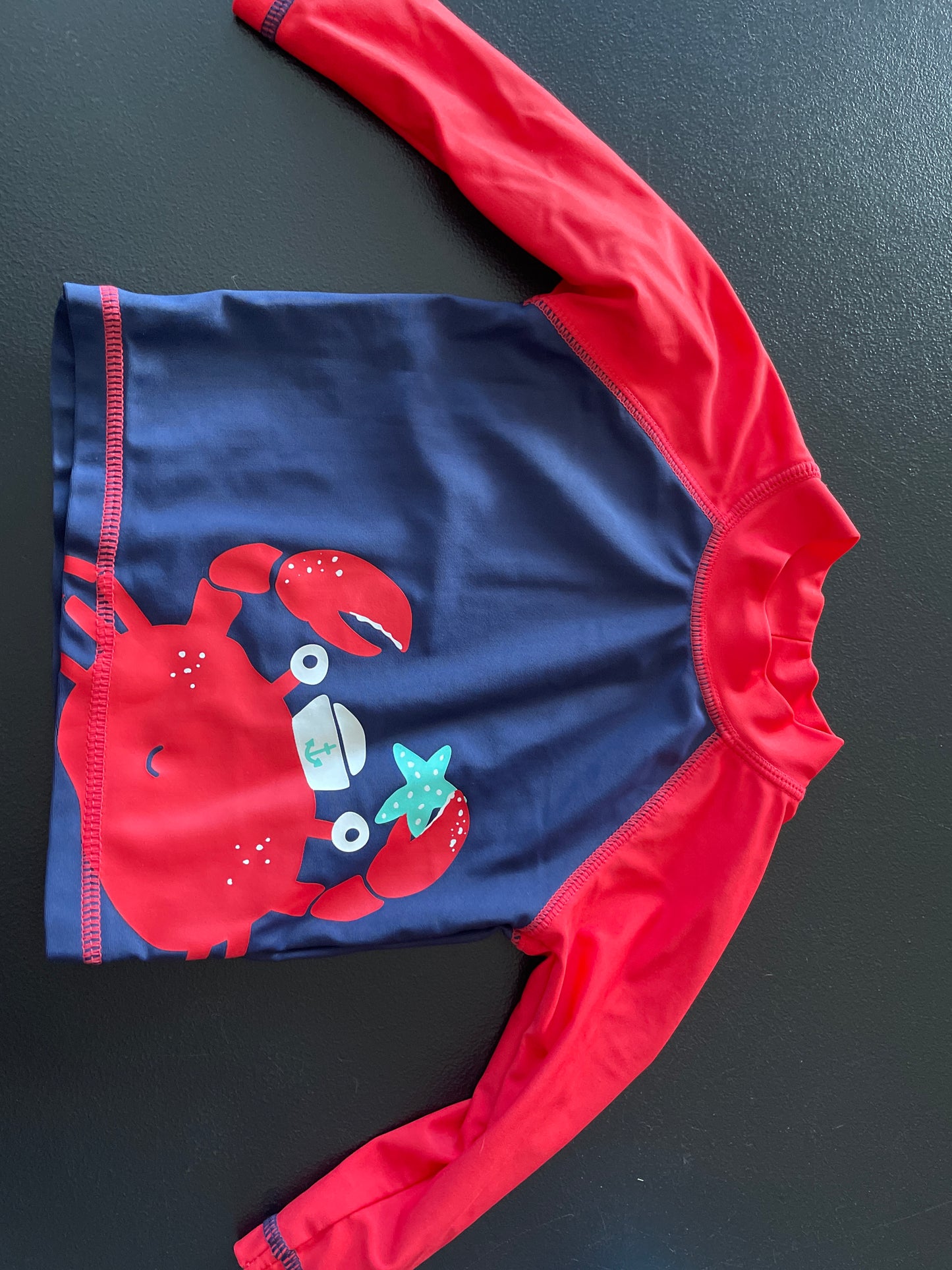 Carters Rash Guard, Boys Sz 6mo, Navy & Red, Crab