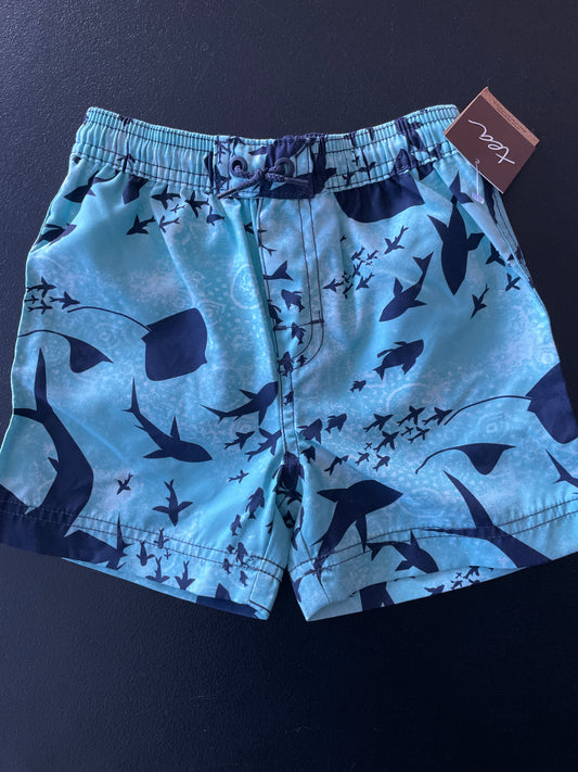 Tea Swim Trunks, Boys Sz 18-24mo, Blue, Ocean Creatures