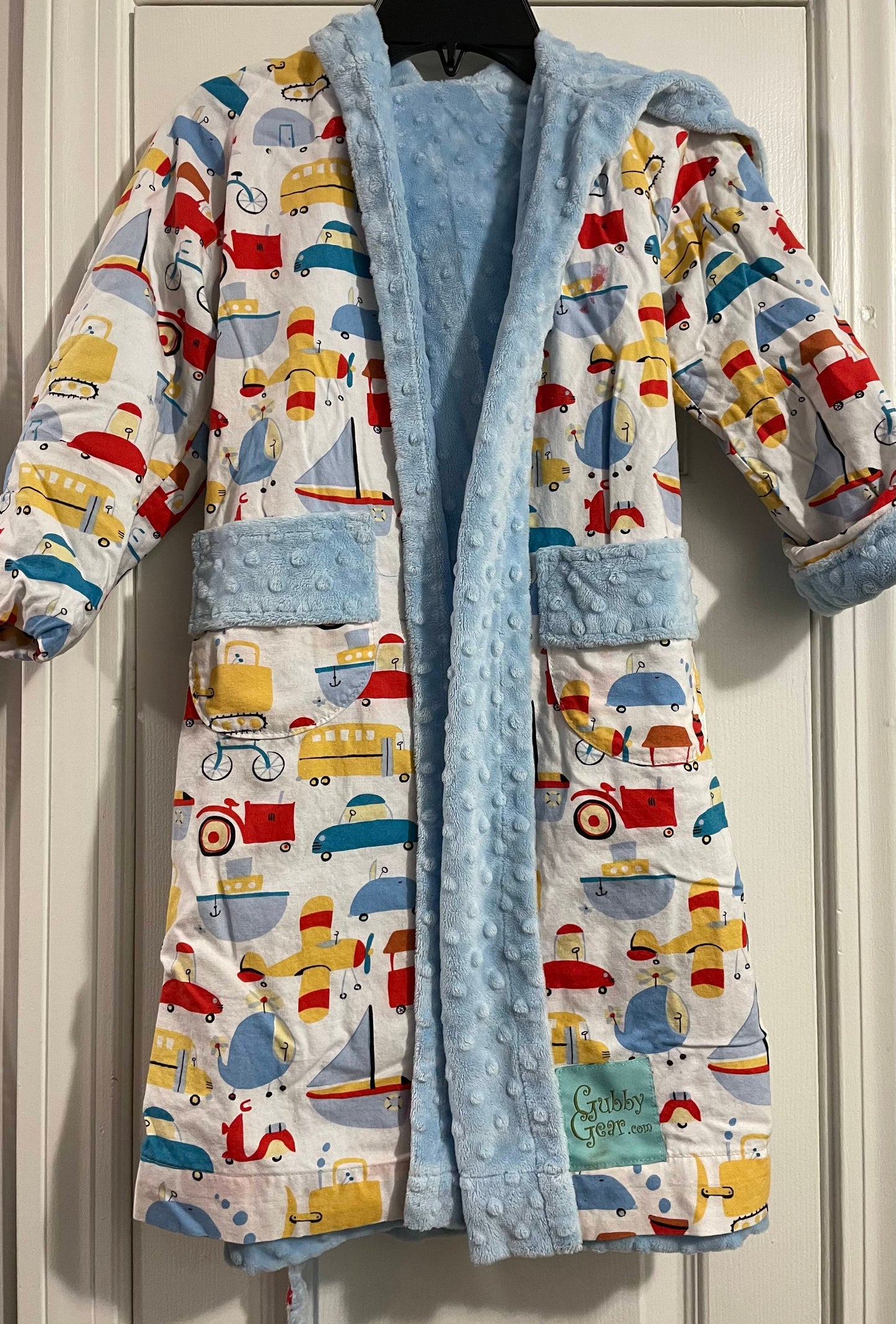 S/M Boys Reversible Robe, Blue & Transportation