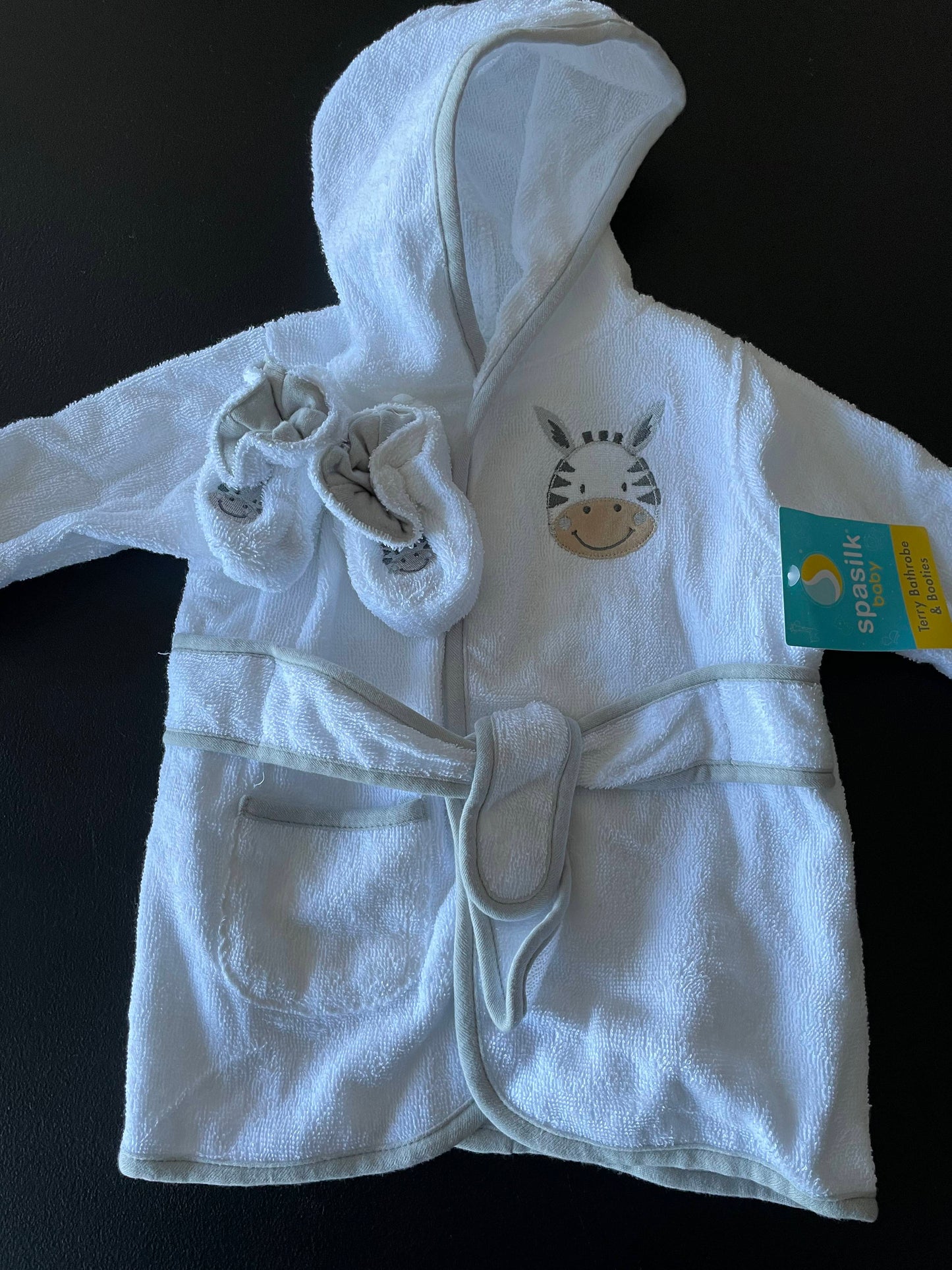 0-9M Infants Bathrobe Set, White, Zebra