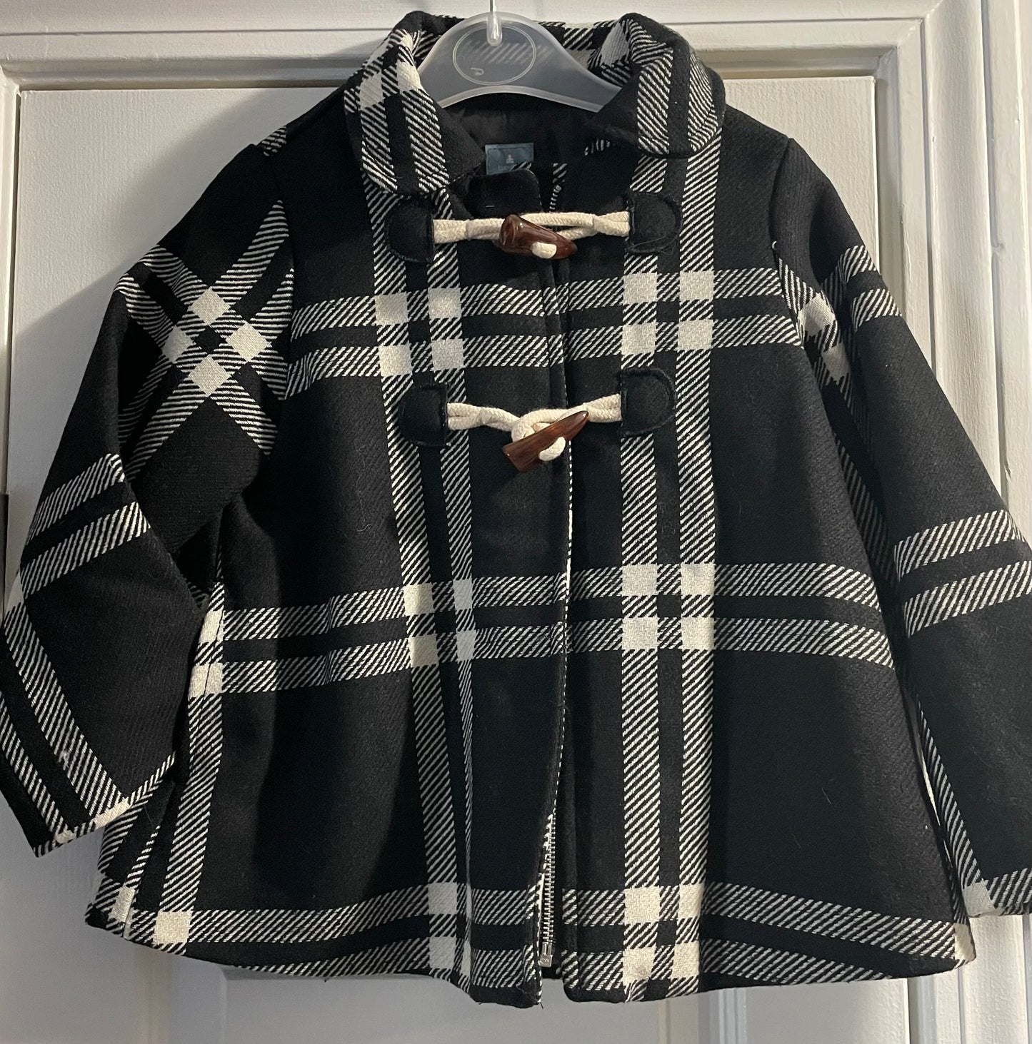 4T Girls Peacoat, Black Plaid