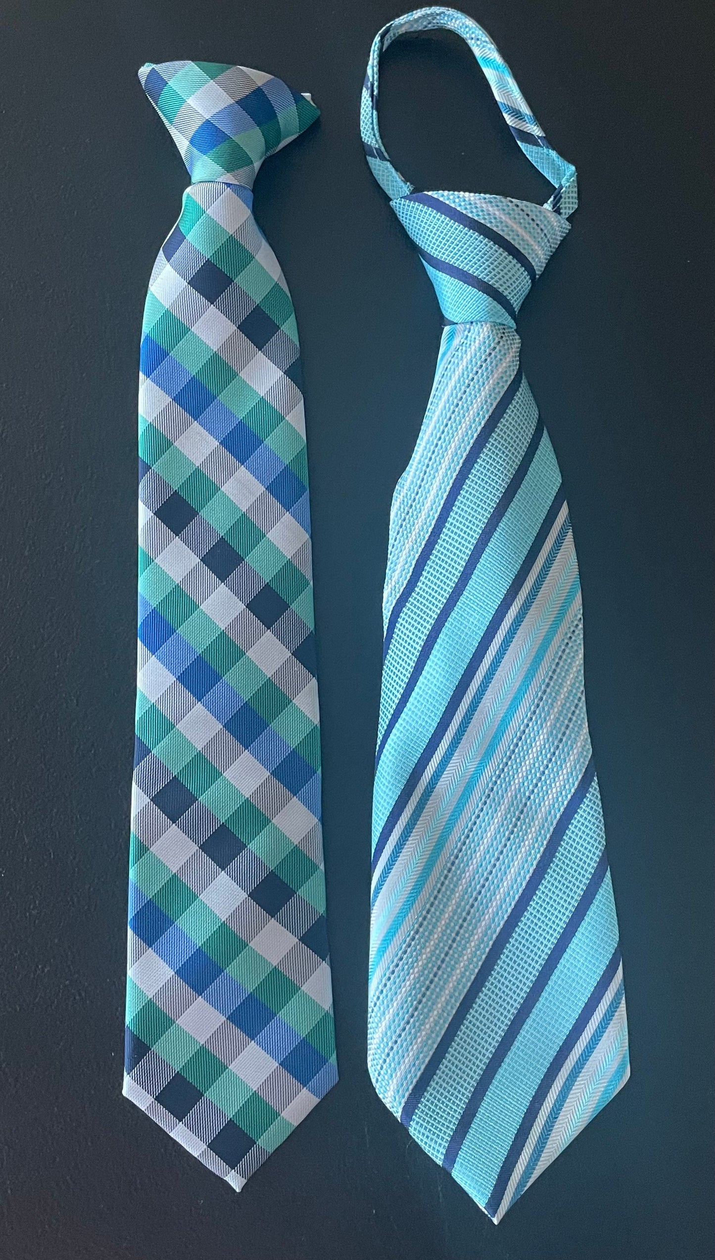 8-14 Boys Tie 2pk, Blue Stripes & Blue Plaid