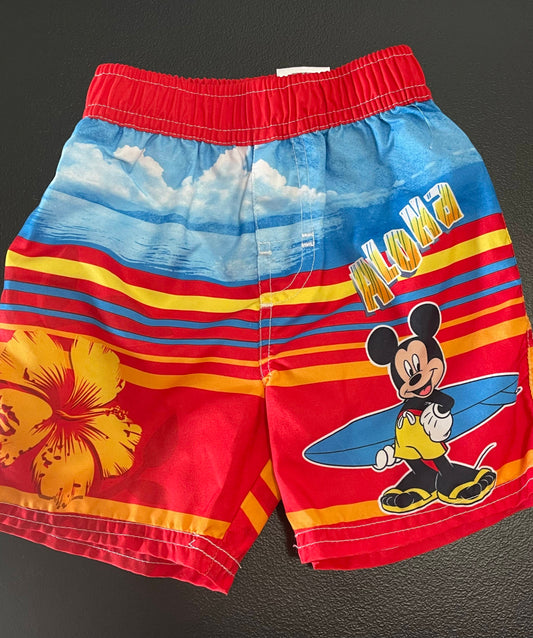 12m Boys Swim Trunks, Red, Surfing Mickey Mouse