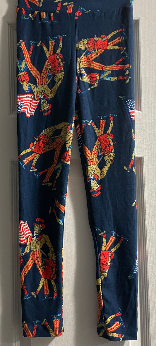 L/XL Girls Leggings, Blue w/Uncle Sam