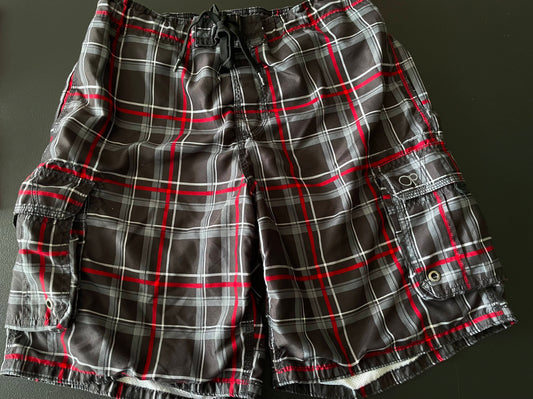 L Mens Swim Trunks, Black Plaid