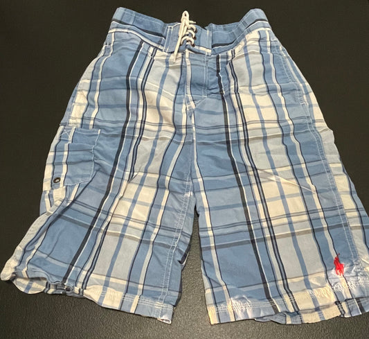 8/10 Boys Swim Shorts, Blue/White Plaid