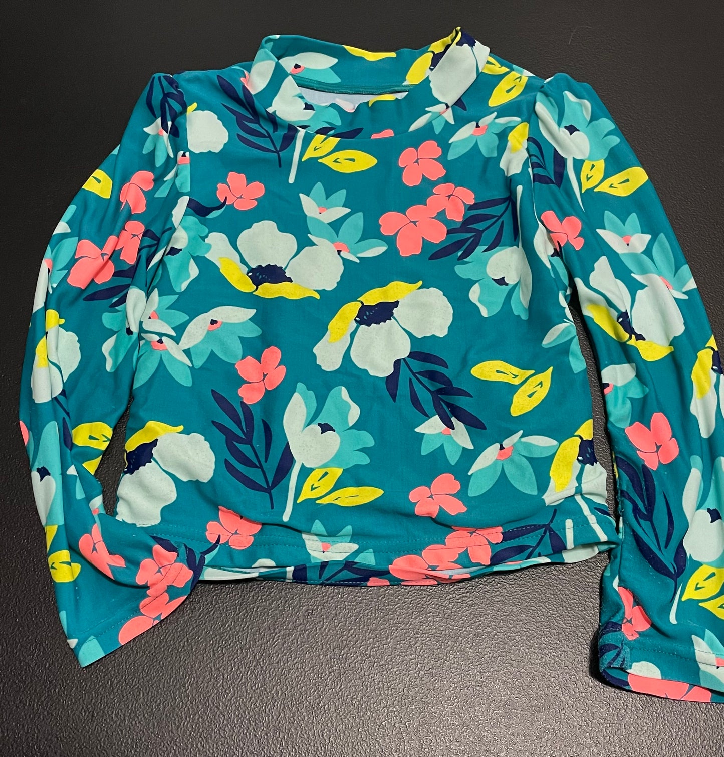 3T Girls Rash Guard, Turquoise w/Floral