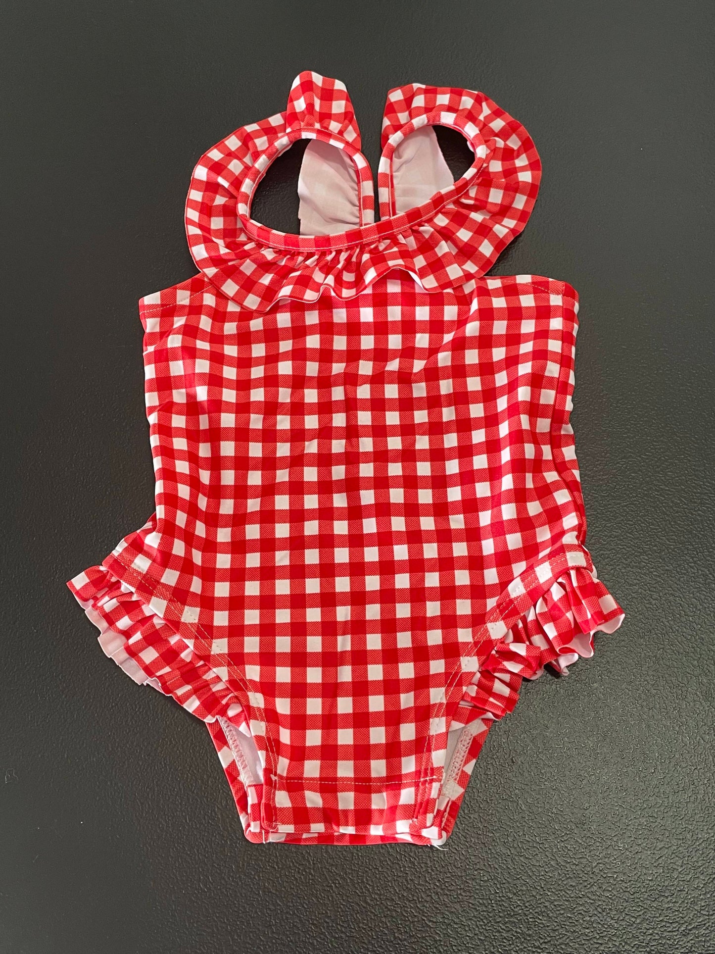 0-6m Girls Swimsuit, Red Gingham