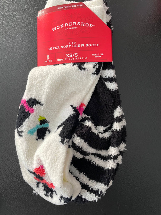 11-1 Girls Cozy Sock 2pk, Penguins, B&W Striped