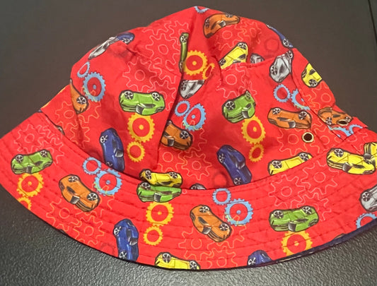 One Size Toddler Boys Bucket Hat, Red w/Cars