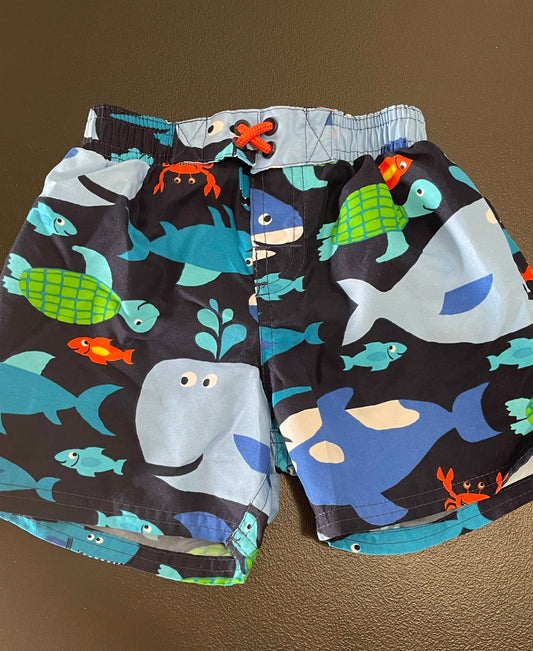 18m Boys Swim Trunks, Navy, Sea Creatures