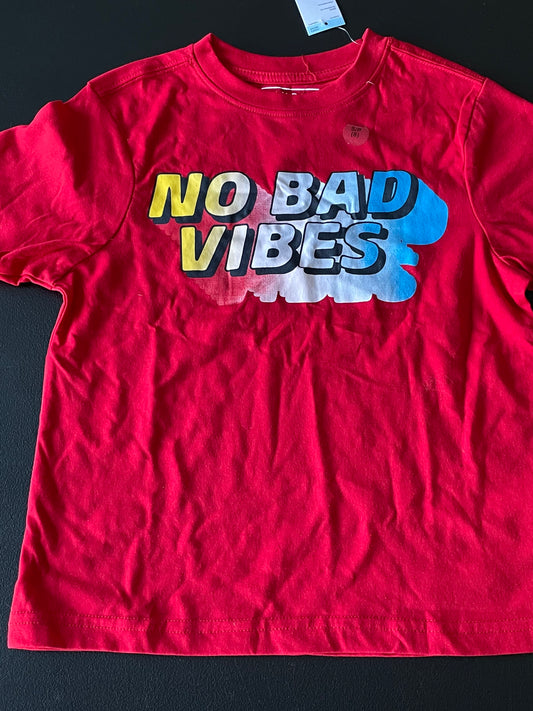 S (8) Boys T Shirt, Red, No Bad Vibes