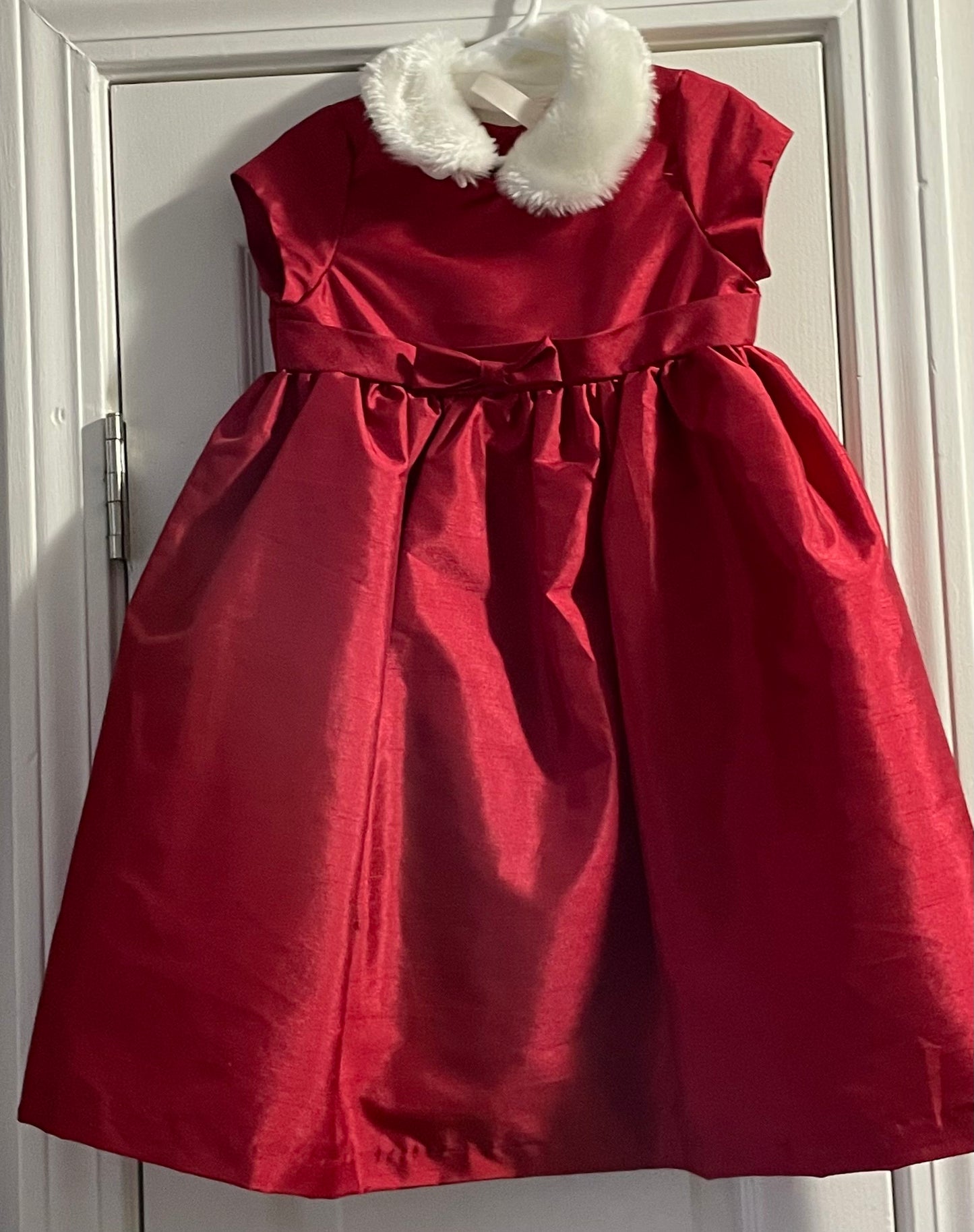 4T Girls Christmas Dress, Red w/Faux Fur Collar