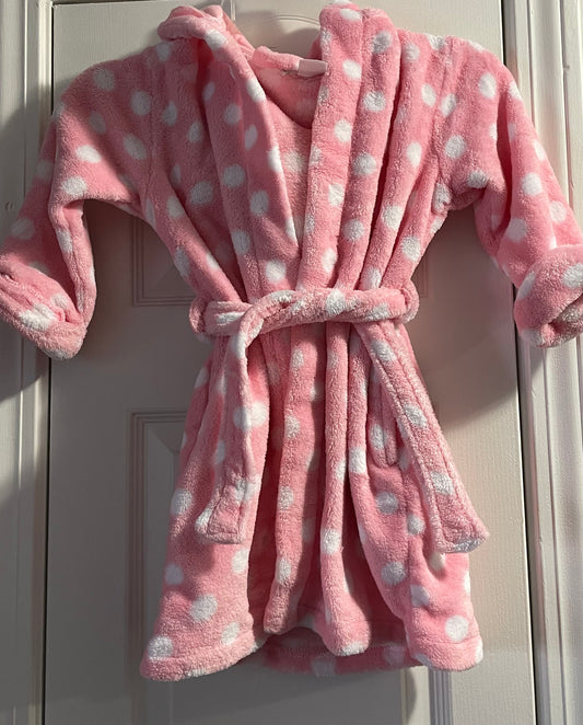 4T Girls Robe, Pink w/White Polkadots