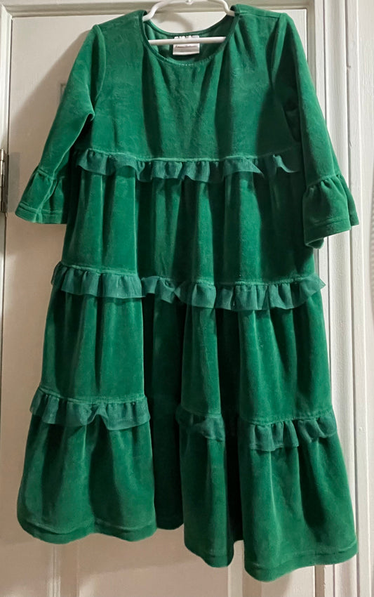 6/7 Girls Christmas Dress, Green Ruffles