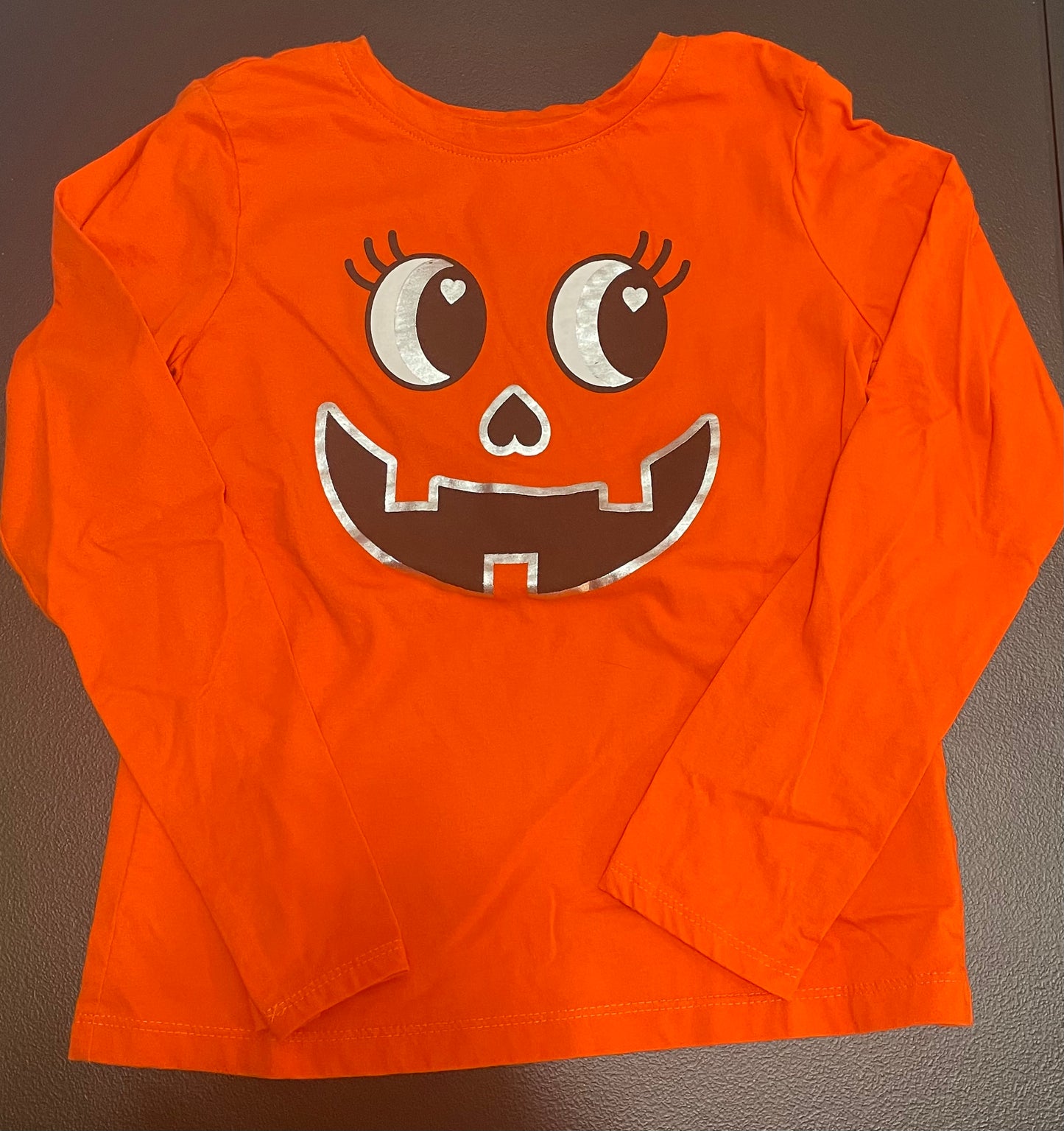 10/12 (L) Girls Long Sleeve Shirt, Orange / Halloween