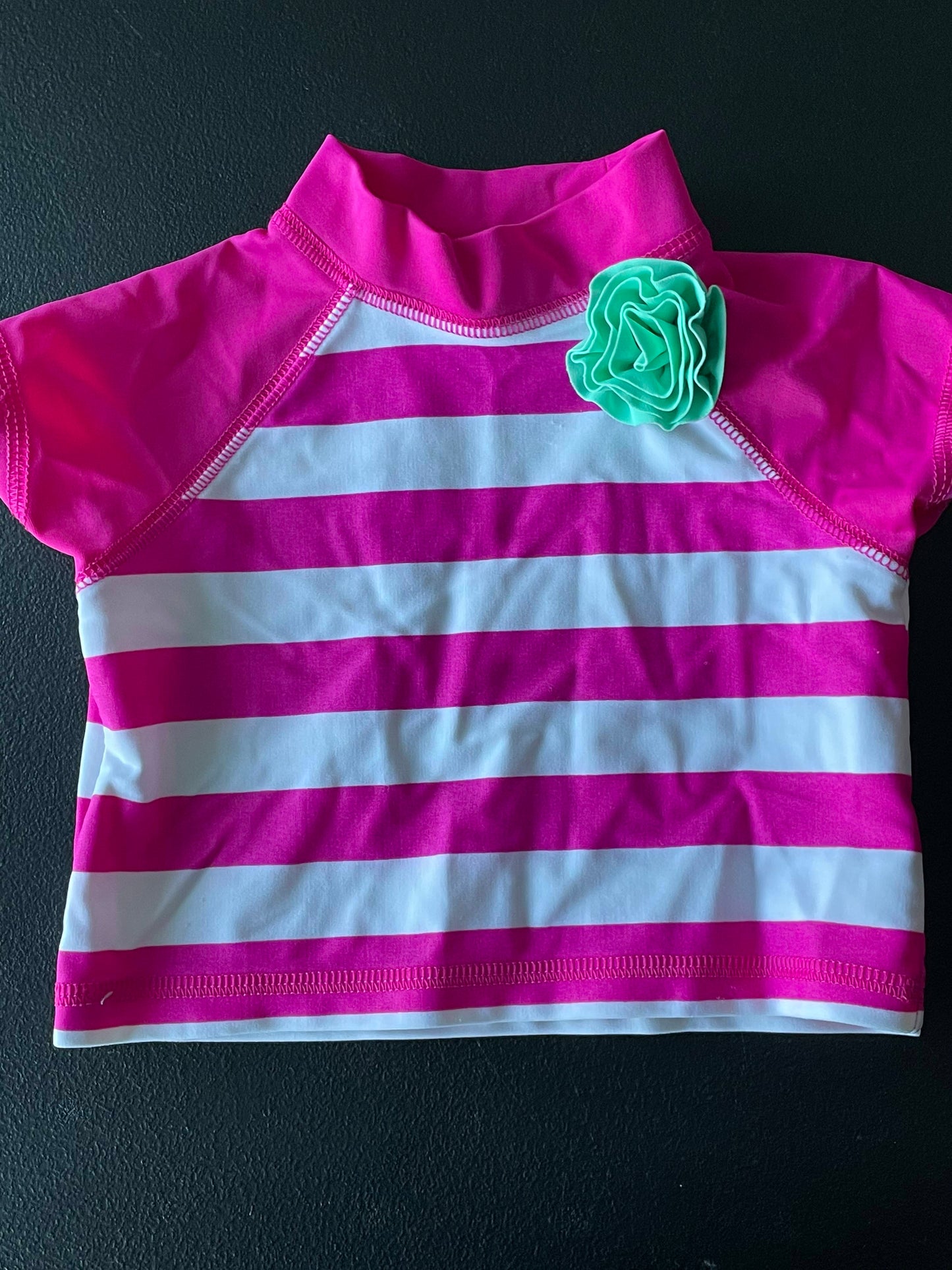 6/9 Months Girls Rash Guard, Pink Striped, Flower