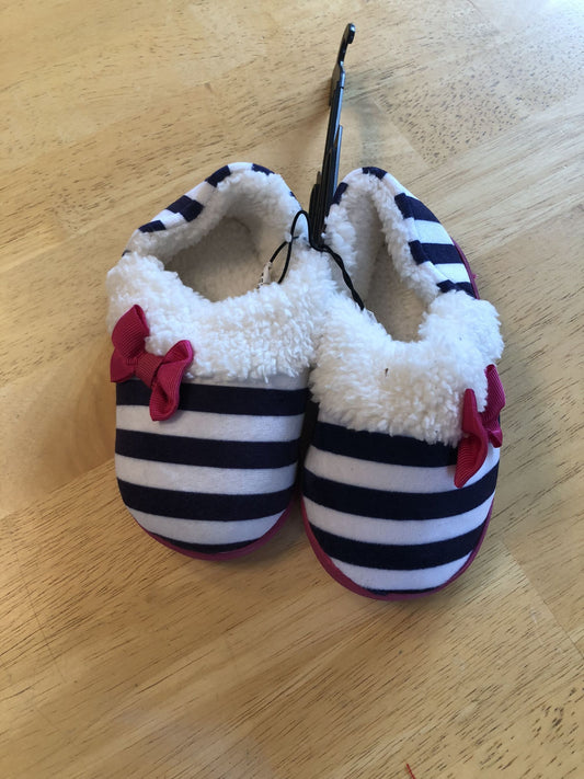 Toddler 7/8, Slippers — Girl, navy stripes,