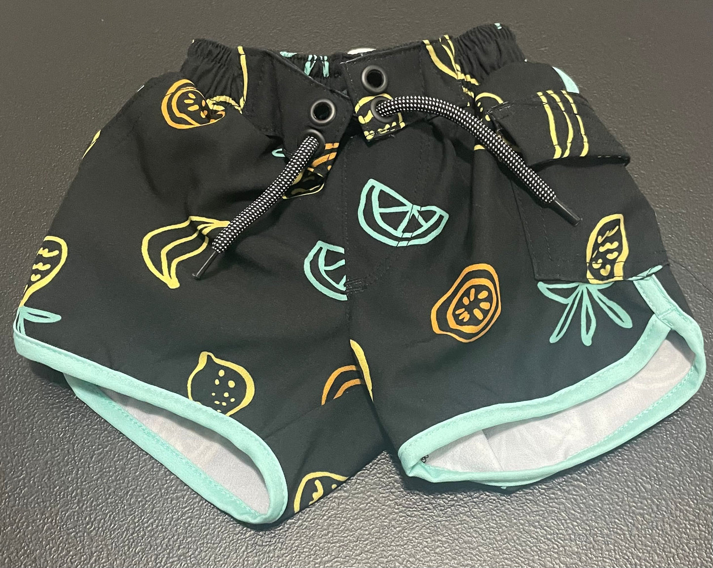 6M Boys Swim Trunks, Black w/Fruit