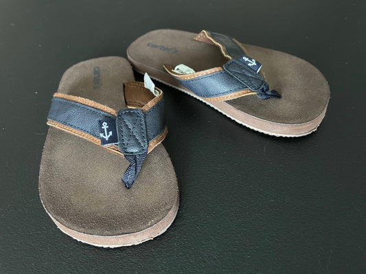 11 Toddler Boys Flip Flops, Brown & Navy