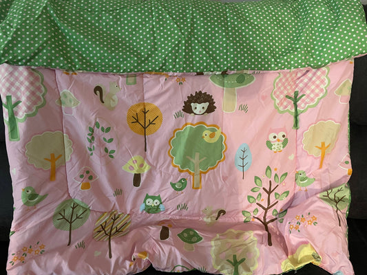 Crib/Toddler Bed Blanket, Pink/Woodland Creatures