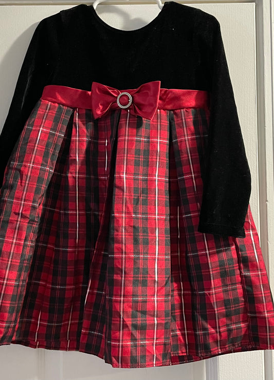 4T Girls Christmas Dress, Black & Red Plaid