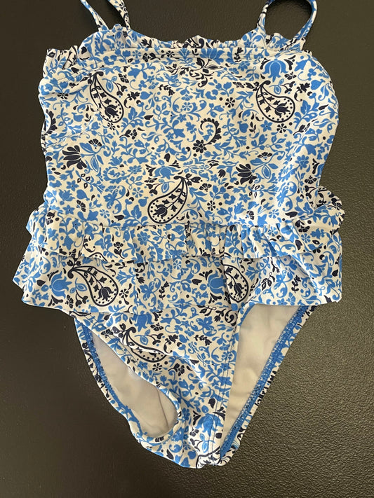 18m Girls Swimsuit, White, Blue & Black Paisley