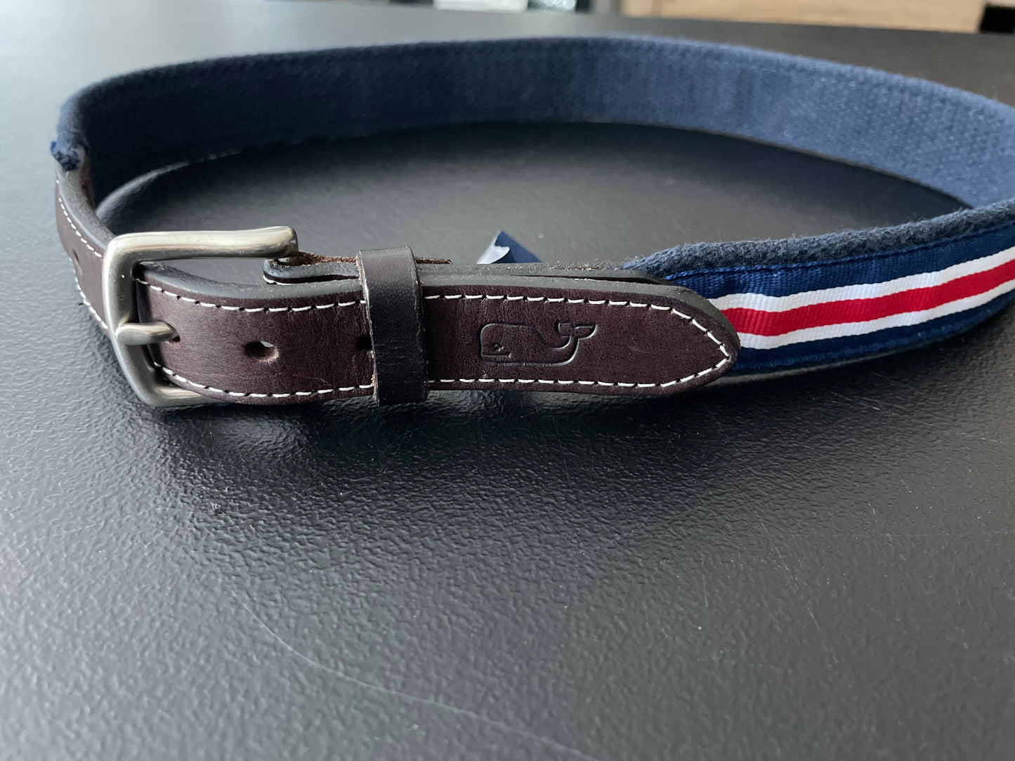 M Boys Belt, Navy w/Stripes