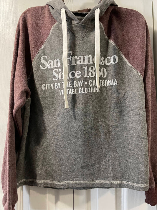 M Womens Cropped Hoodie, Gray & Wine, San Francisco