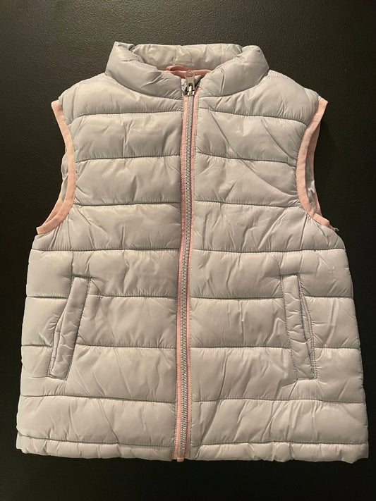 6/7 Girls Puffer Vest, Gray & Pink
