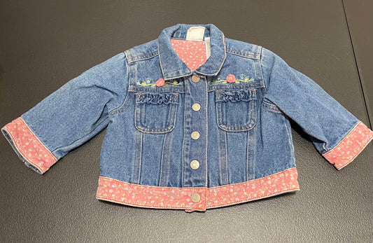 6 Months Girls Jean Jacket, Floral Trim