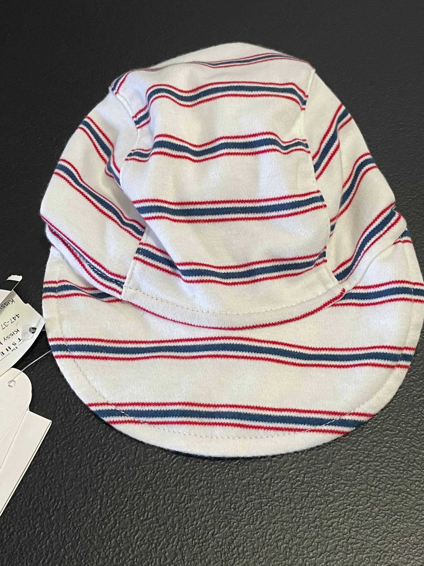 0-6m Boys Cotton Hat, White/Red/Blue Striped