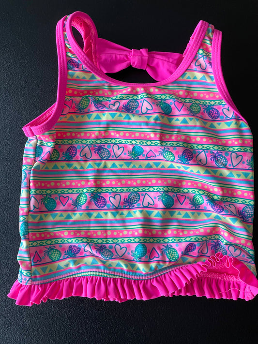 6 Girls Tankini Top, Pink, Heart & Pineapple Print