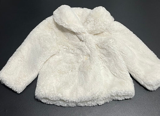 12-18M Girls Coat, Ivory Faux Fur