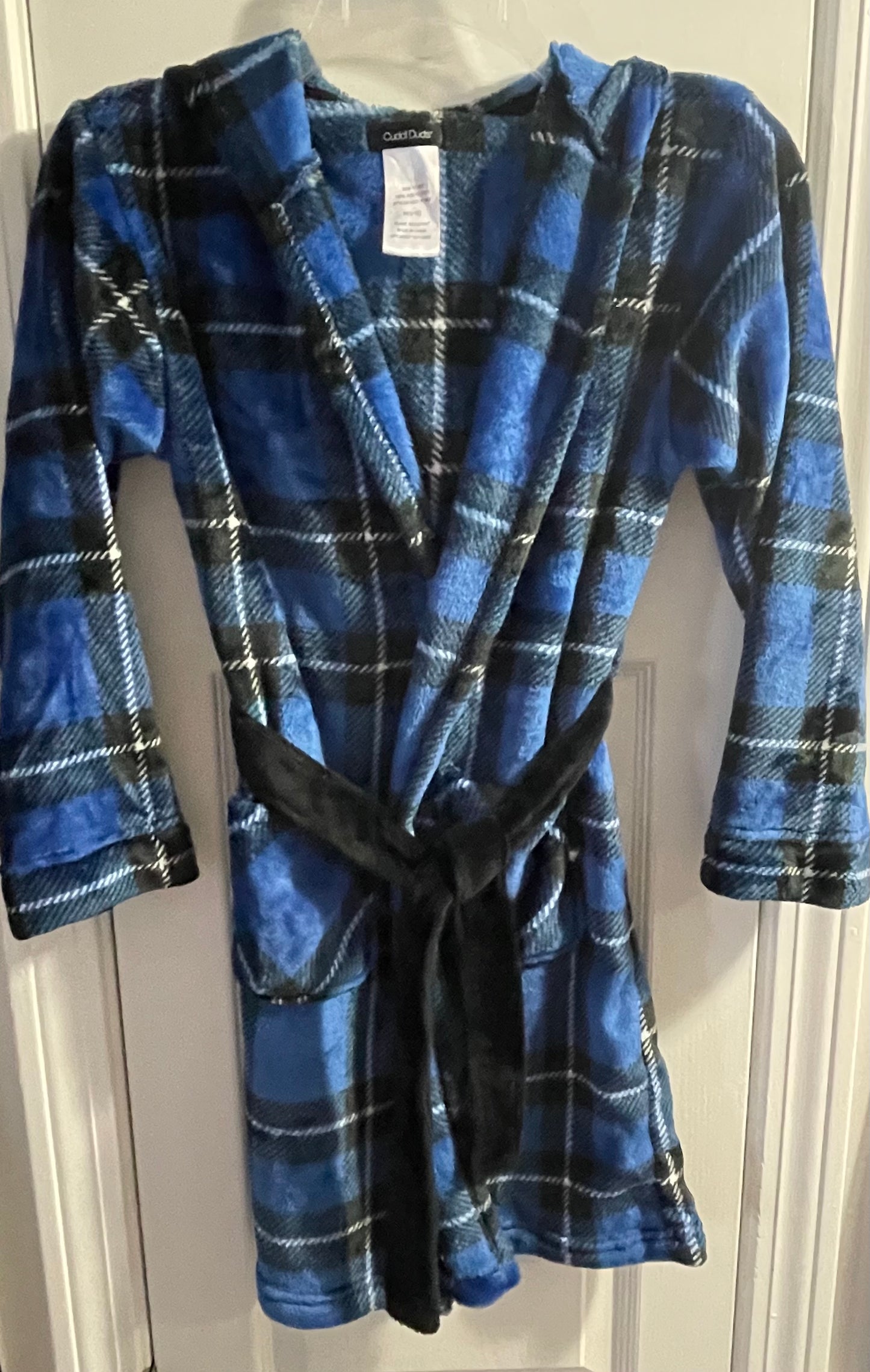 8/10 (M) Boys Robe, Blue & Black Plaid