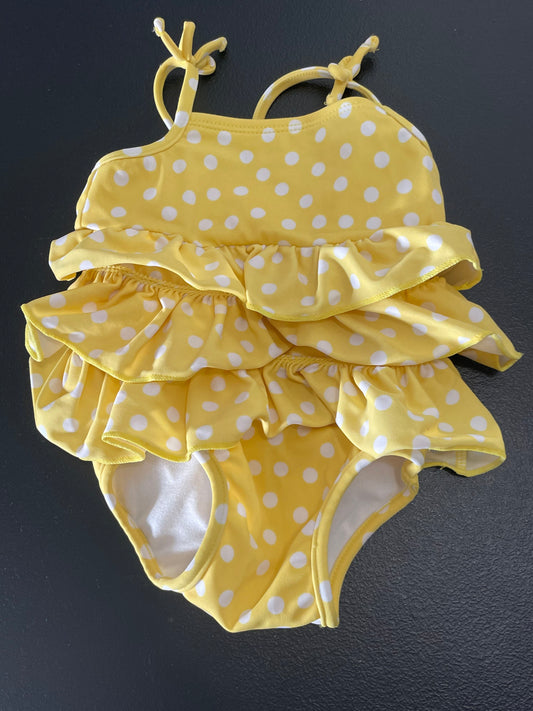 Swimsuit, Yellow w/White Polkadots, 0-3m Girls