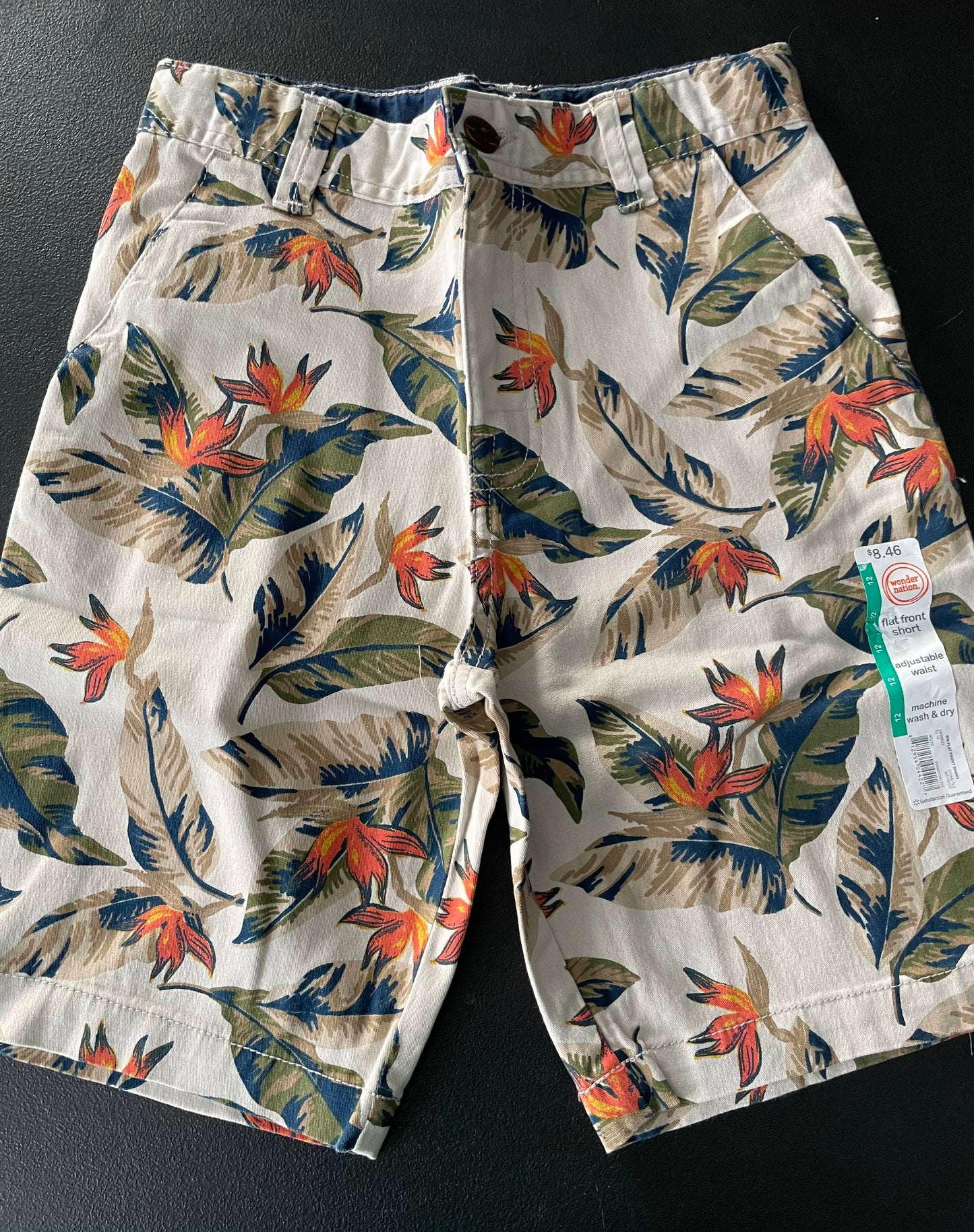 12 Boys Shorts, Beige, Hawaiian Print