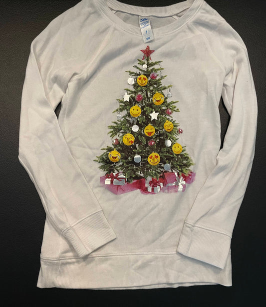 7 Girls Knit Top, White w/Christmas Tree