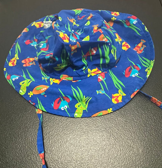 S/M Infant Boys Bucket Hat, Blue with Fish Pattern