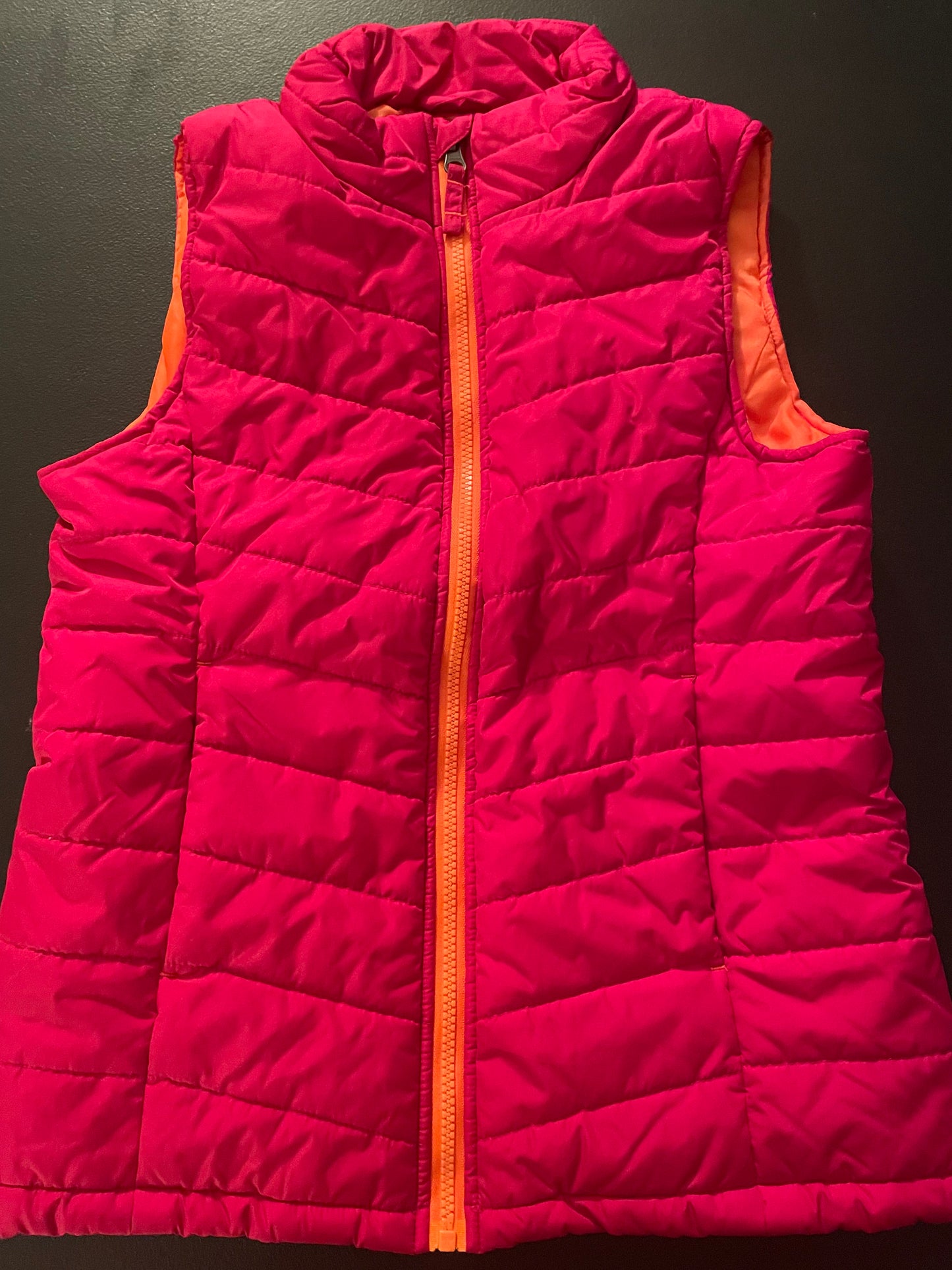 Lands End Puffer Vest, Fuchsia & Orange, 10-12 Girls