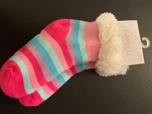 2-4T Girls Slipper Socks, Pink Striped