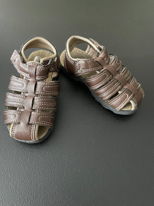 7 Toddler Boys Sandals, Brown Faux Leather