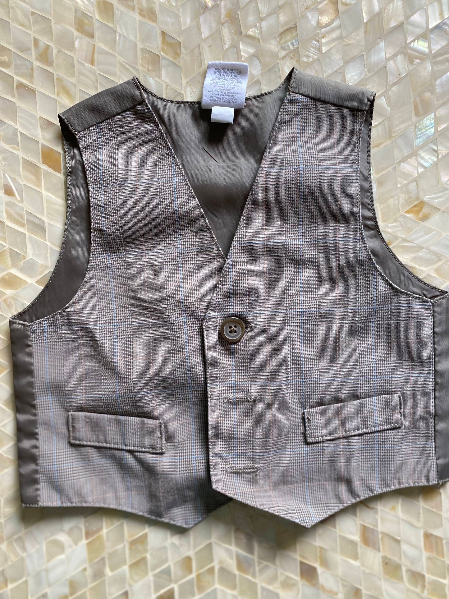 3-6M Infant Boys Tan Plaid Vest