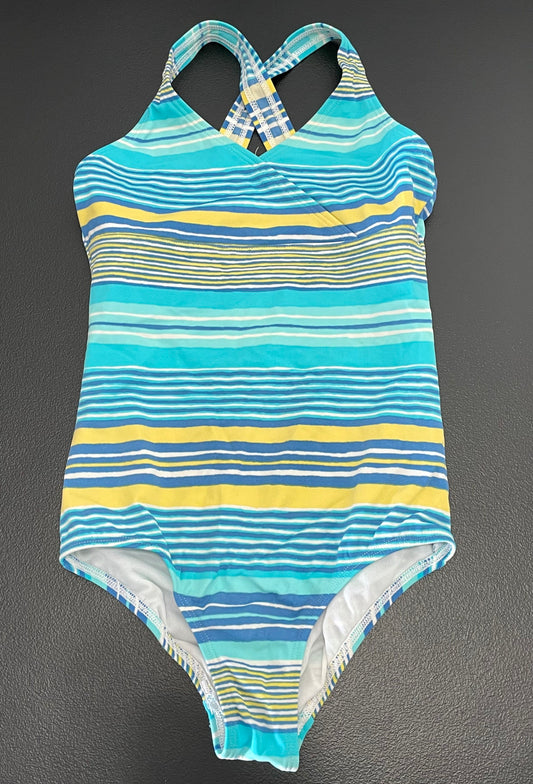 8 Girls Swimsuit, Blue & Yellow Striped