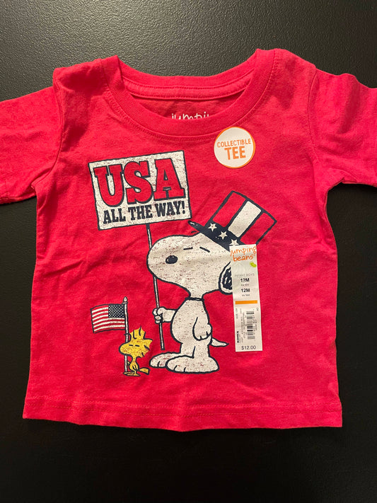 12M Boys T-Shirt, Red, Snoopy 4th of July