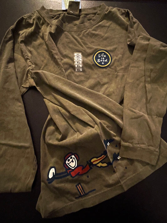XL Boys Long Sleeve, Olive Green, Life is Good/Football