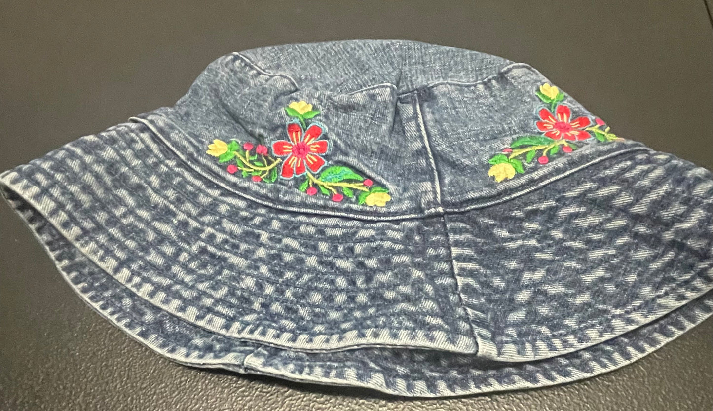 12-24M Girls Bucket Hat, Denim w/Floral